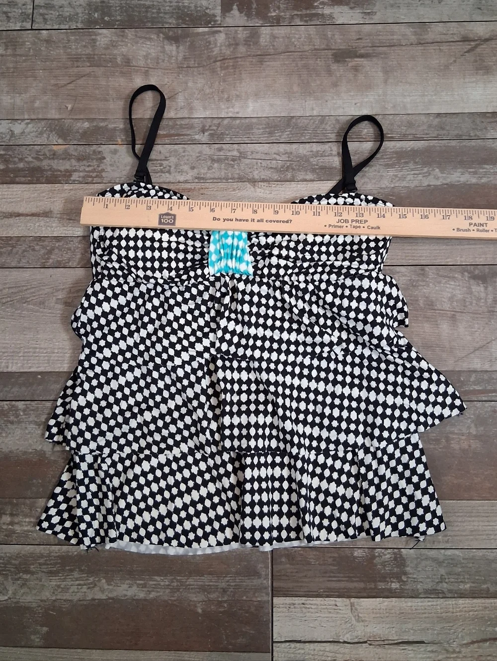24th & Ocean Black, White, Turquoise Ruffle Tankini Swim Top Women's Size M